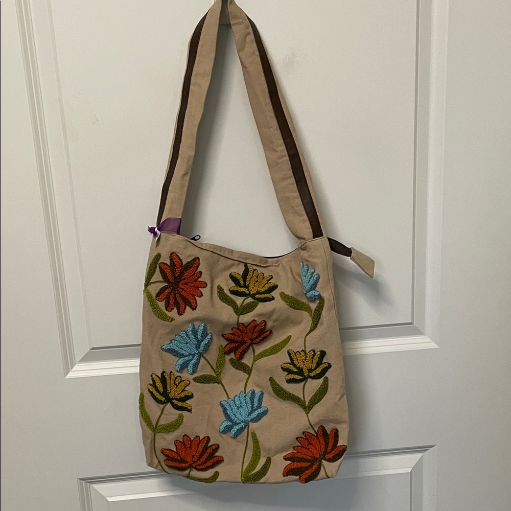 Magnolia Floral Embroidered Shoulder Bag/Purse